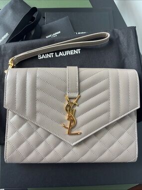 Saint Laurent Envelope Pouch in Quilted Powder Grain Embossed Leather